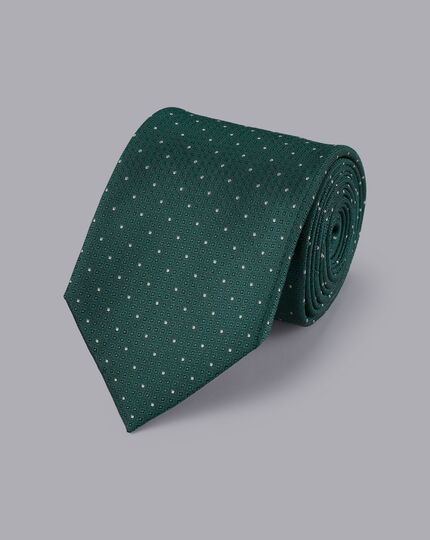 Stain Resistant Polka Dot Silk Tie - Teal Green
