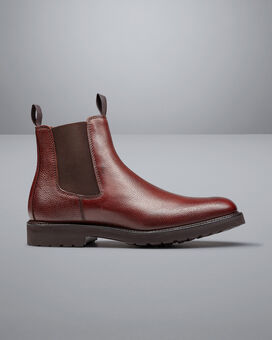 Leather Grain Chelsea Boots - Chestnut Brown