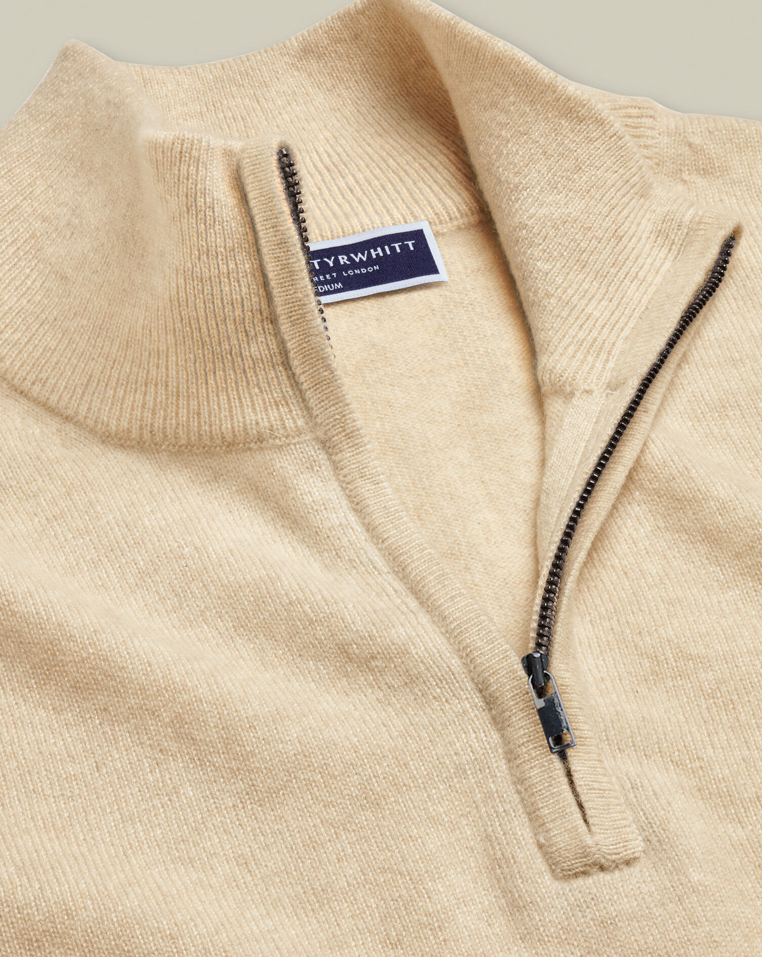 Pure Cashmere Quarter Zip Sweater - Cream | Charles Tyrwhitt US