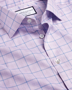 Semi-Cutaway Collar Egyptian Cotton Prince Of Wales Check Shirt - Lilac Purple