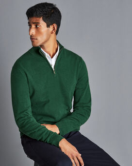 Cashmere Quarter Zip Sweater - Dark Green
