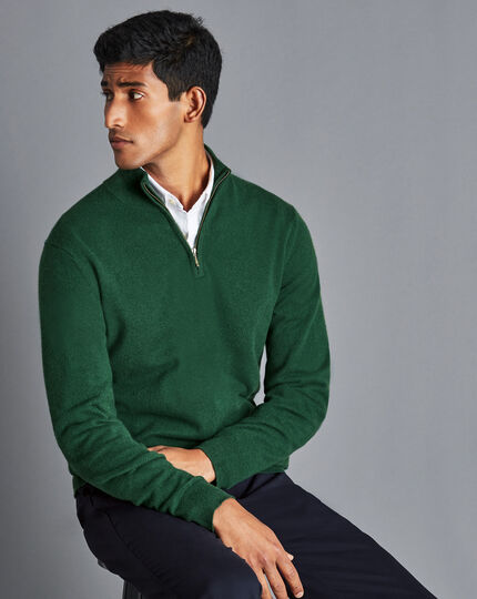 Cashmere Zip Neck Sweater - Dark Green
