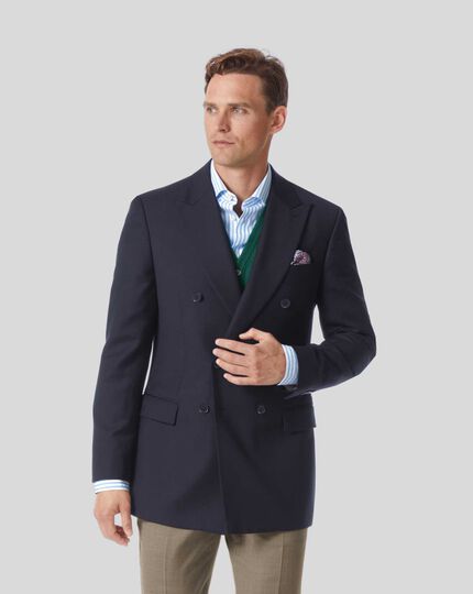 Plain Wool Double Breasted Blazer - Navy