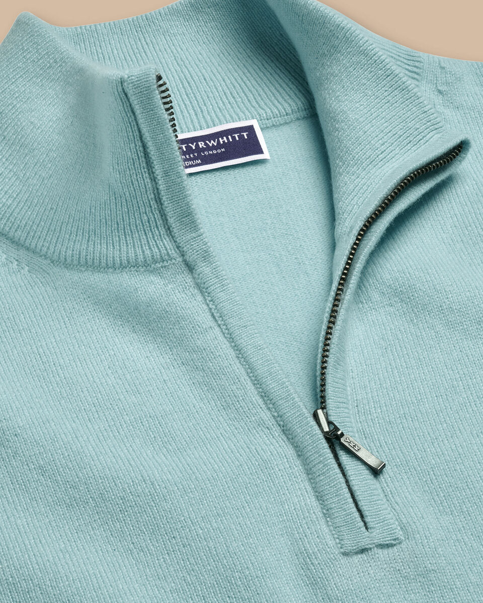 Cashmere Quarter Zip Sweater - Aqua Green