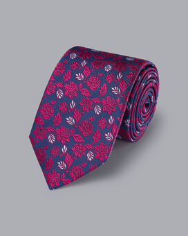 Silk English Luxury Design Tie - Cobalt Blue & Dark Pink
