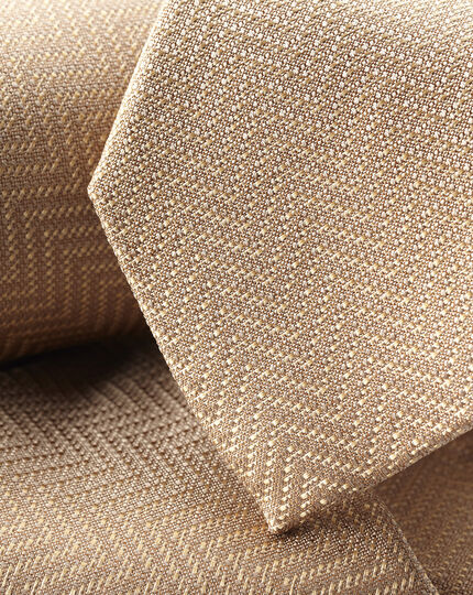 Stain Resistant Herringbone Silk Tie - Tan