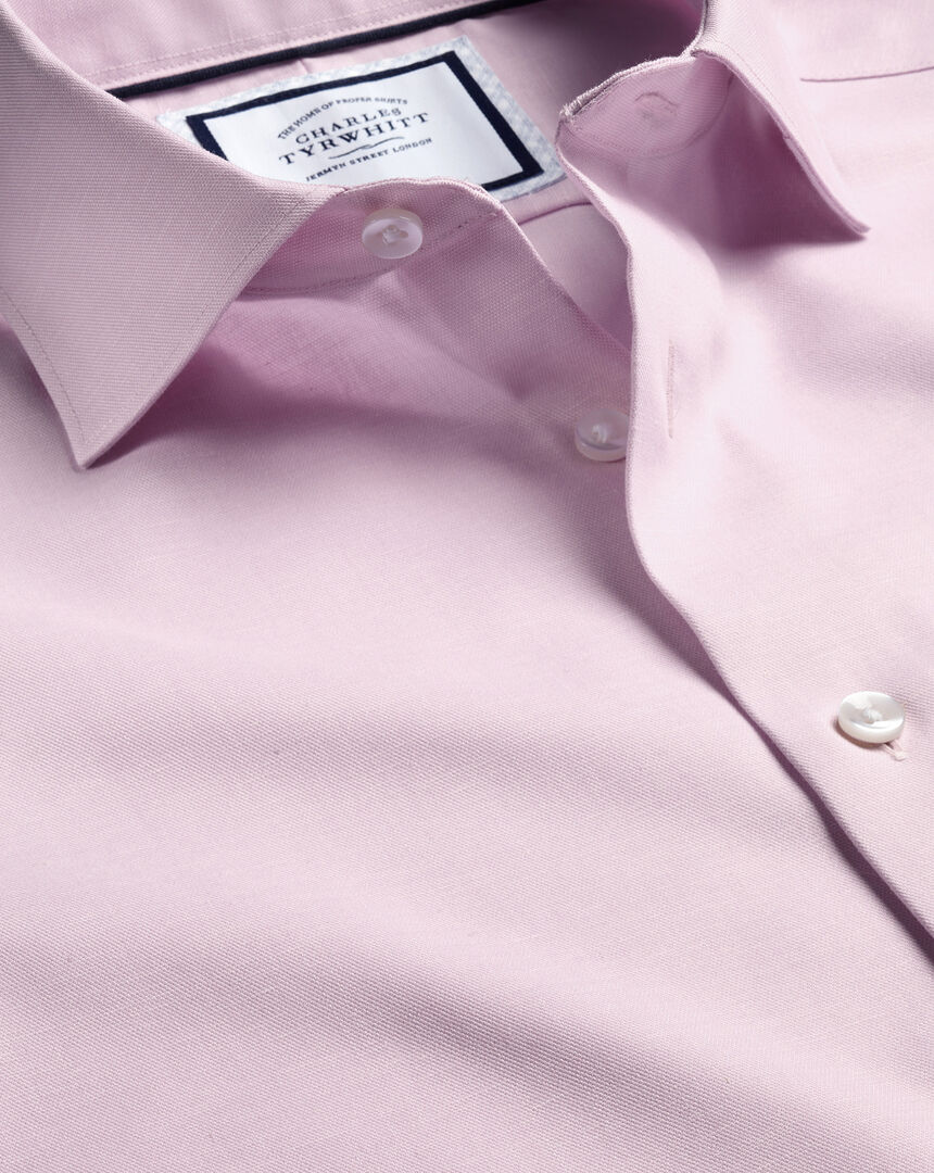 Semi-Cutaway Collar Non-Iron Cotton Linen Shirt - Pink