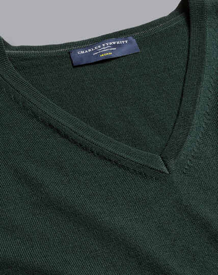 Merino V-Neck Sweater - Forest Green