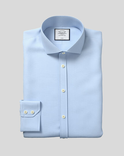 Spread Collar Non-Iron Tyrwhitt Cool Poplin Shirt - Sky