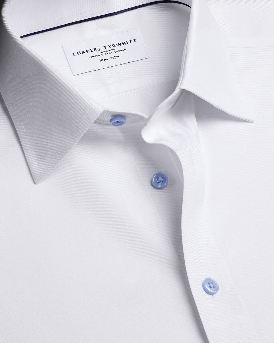 Non-Iron Twill with Contrast Buttons Shirt - White
