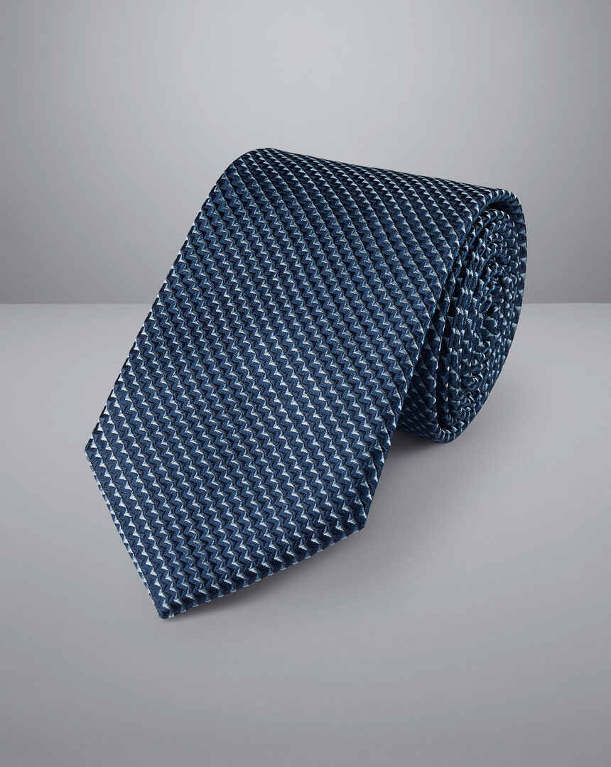 Stain Resistant Patterned Silk Tie - Indigo Blue