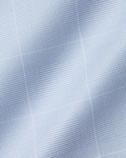 Semi-Spread Collar Egyptian Cotton Twill Prince of Wales Check Shirt - Sky Blue