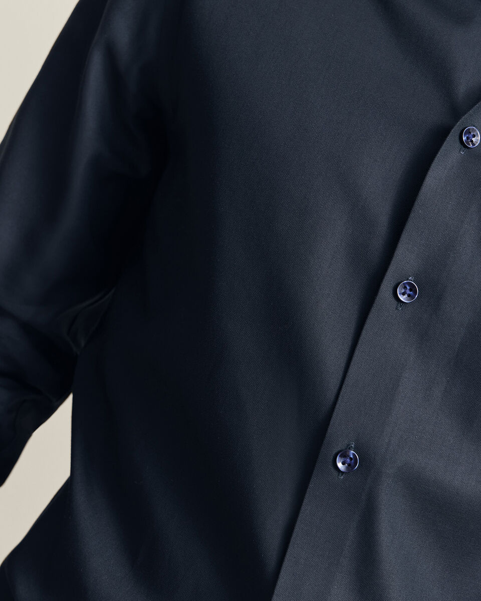 Camisa De Trim Impreso Floral El&aacute;stico Sin Plancha - Azul Marino