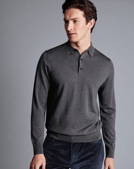 Merino Polo Sweater - Grey