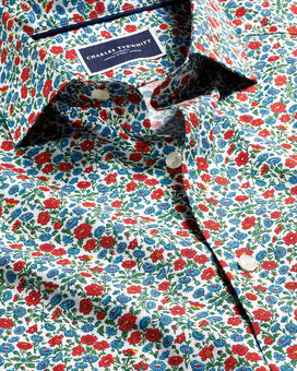 Made With Liberty Fabric Floral Print Shirt Semi-Spread Collar Shirt - Red