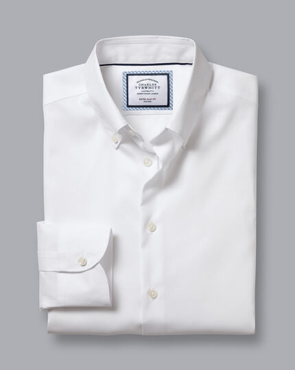 Bügelfreies Hemd mit Button-down-Kragen - Weiß