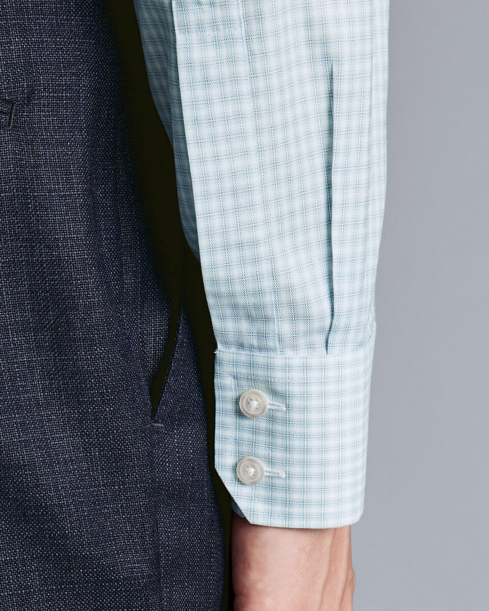 Spread Collar Non-Iron Double Check Shirt - Pale Teal Green | Charles ...