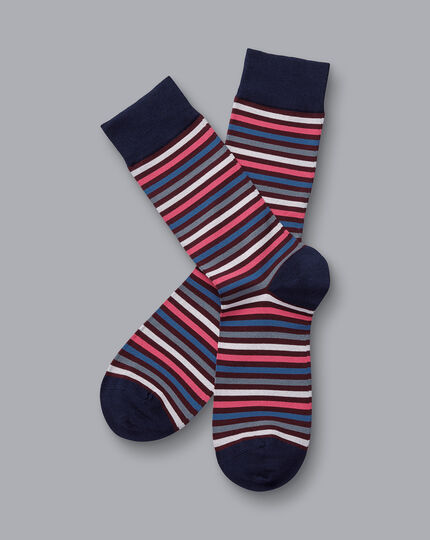 Stripe Socks - Maroon Red & Coral