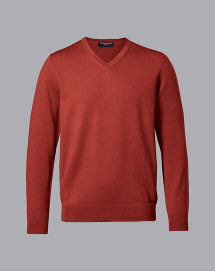 Merino V-Neck Sweater - Dark Orange