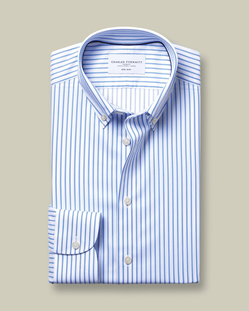 B&uuml;gelfreies Twill-Hemd mit Streifen&nbsp;- Kornblumenblau
