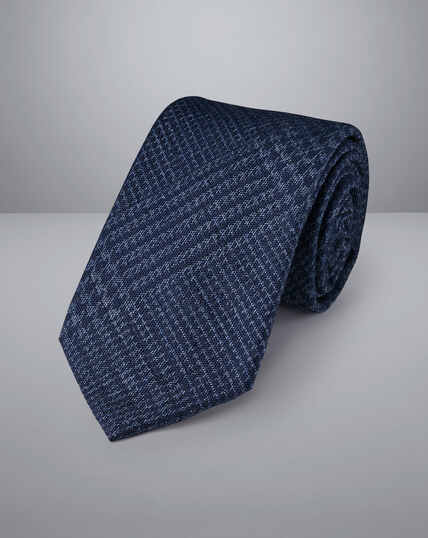 Silk Wool Blend Prince of Wales Check Tie - Indigo Blue