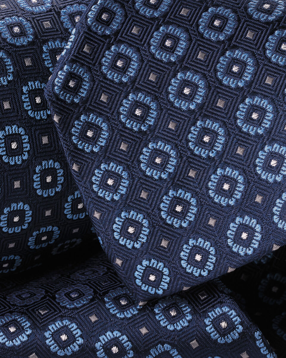 Silk Medallion Print Tie - French Blue