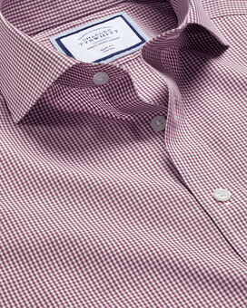 Spread Collar Non-Iron Mini Gingham Check Shirt - Claret Pink
