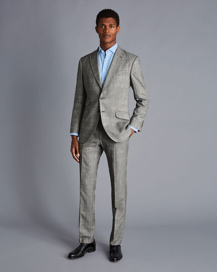 British Luxury Prince of Wales Check Suit Jacket - Grey