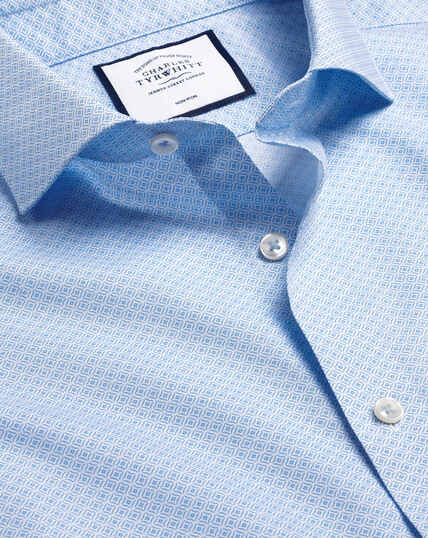 Semi-Spread Collar Non-Iron Poplin Geometric Print Shirt - Sky Blue