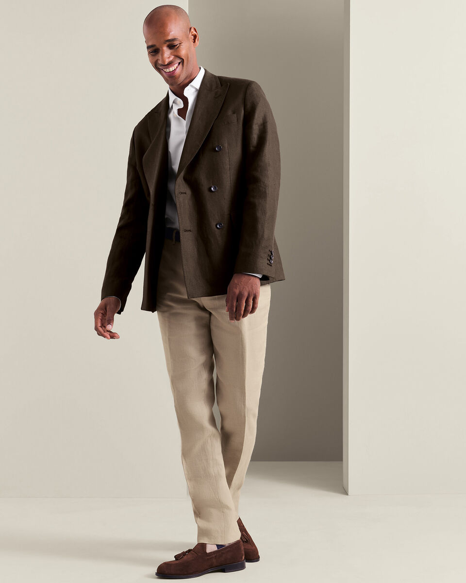 Double Breasted Pure Linen Jacket - Chocolate Brown