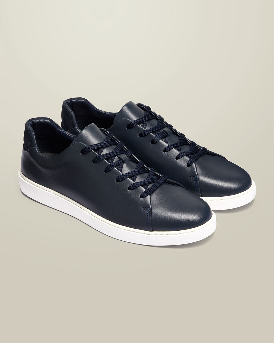Leather Smart Trainers - Navy