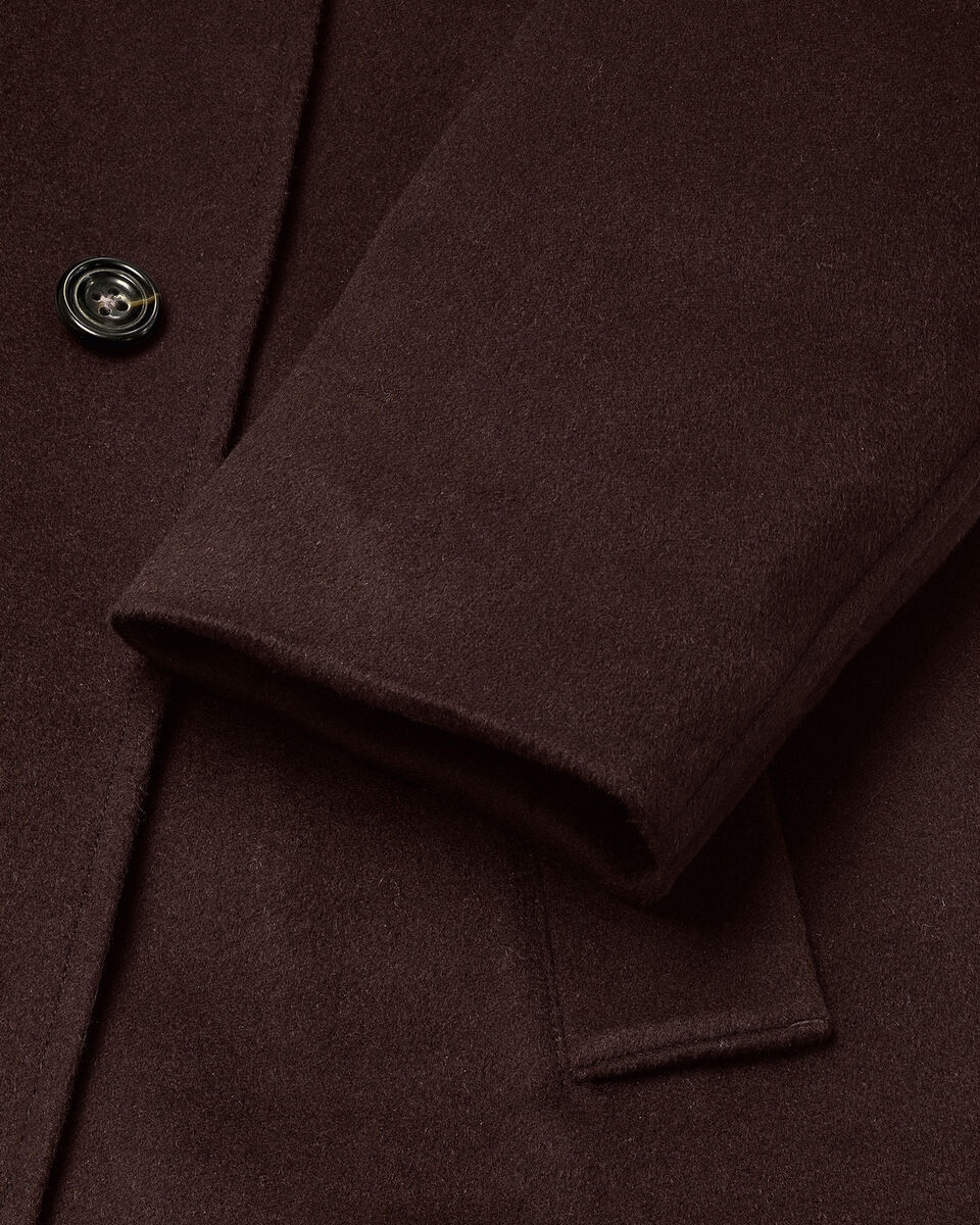 Fine Merino Wool Funnel Neck Overcoat - Chocolate