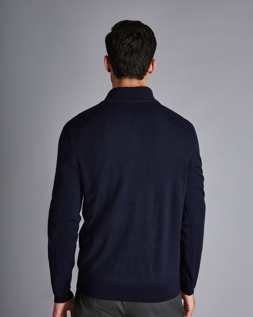Red Rugby Jumper England Rugby Red Rose Merino Zip Neck Jumper - Navy | Charles Tyrwhitt