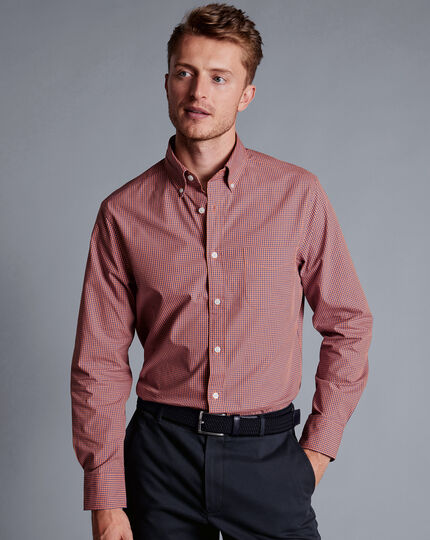 Button-Down Collar Non-Iron Stretch Poplin Mini Gingham Shirt - Light Coral Pink
