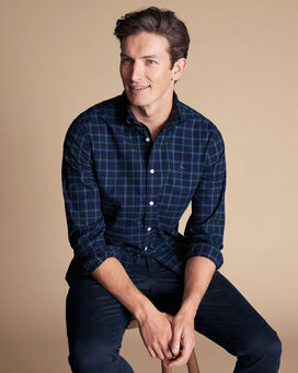 Button-Down Collar Brushed Washed Oxford Check Shirt - Heather Blue