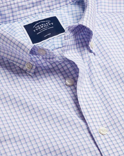 Button-Down Collar Non-Iron Cotton Stretch Oxford Shadow Check Shirt - Mauve Purple