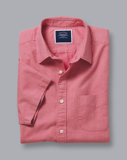 Cotton Linen Short Sleeve Shirt - Coral