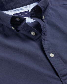 Button-Down Collar Washed Oxford Plain Shirt - Heather Blue