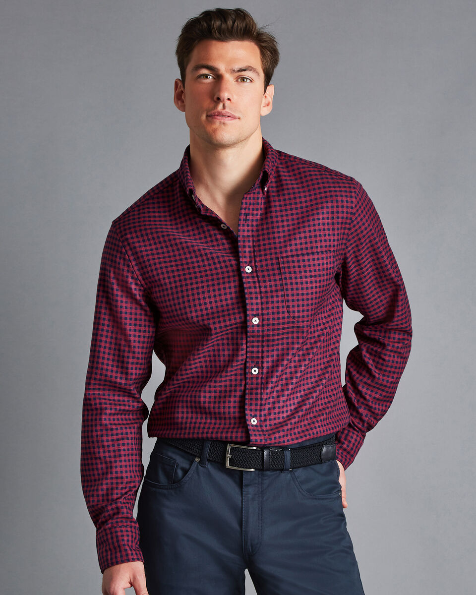Button-Down Collar Non-Iron Twill Gingham Shirt - Cherry Pink | Charles ...