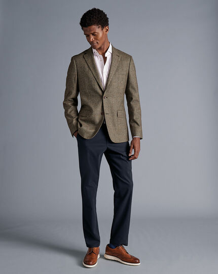 Italian Wool Prince of Wales Check Jacket - Taupe