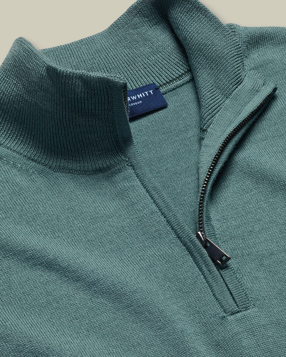 Pure Merino Quarter Zip Jumper - Teal Green