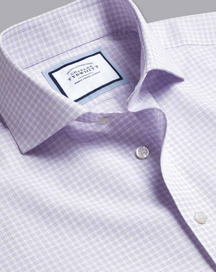 Spread Collar Non-Iron Check Shirt - Violet Purple