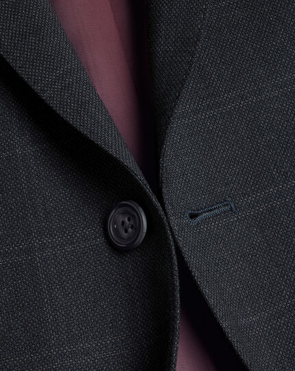 Windowpane Check Birdseye Travel Suit Jacket - Charcoal Grey