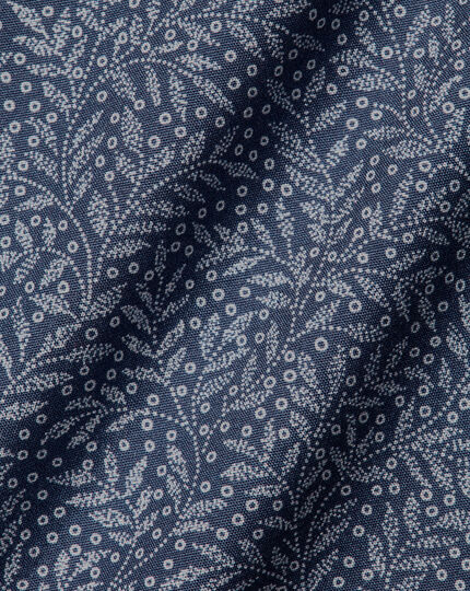 Made with Liberty Fabric Leaf Print Semi-Spread Collar Shirt - Indigo Blue