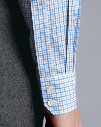 Cutaway Collar Non-Iron Twill Windowpane Check Shirt - Ocean Blue