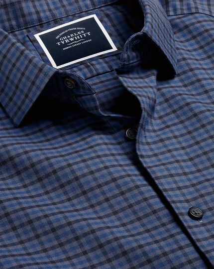 Tonal Check Fine Flannel Shirt - Blue