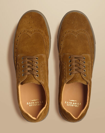 Suede Brogue Trainers - Tobacco Brown