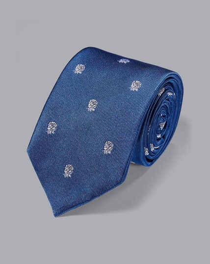 England Rugby Club Tie With Rose Motif - Royal Blue