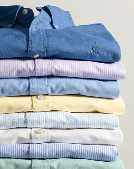 Button-Down Collar Washed Oxford Stripe Shirt - Ocean Blue