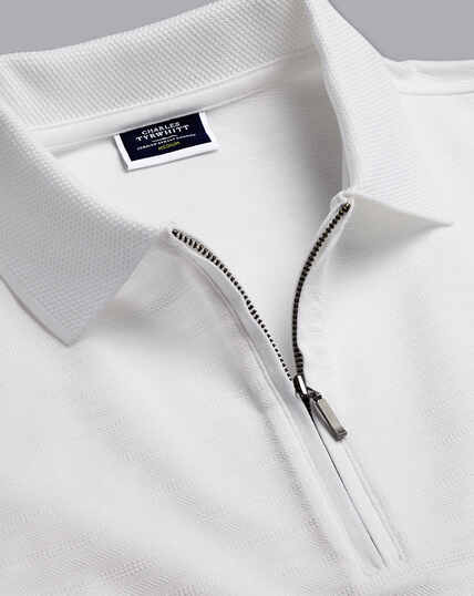 Tyrwhitt Cool Polo mit Streifen und Reißverschlusskragen - Weiß
